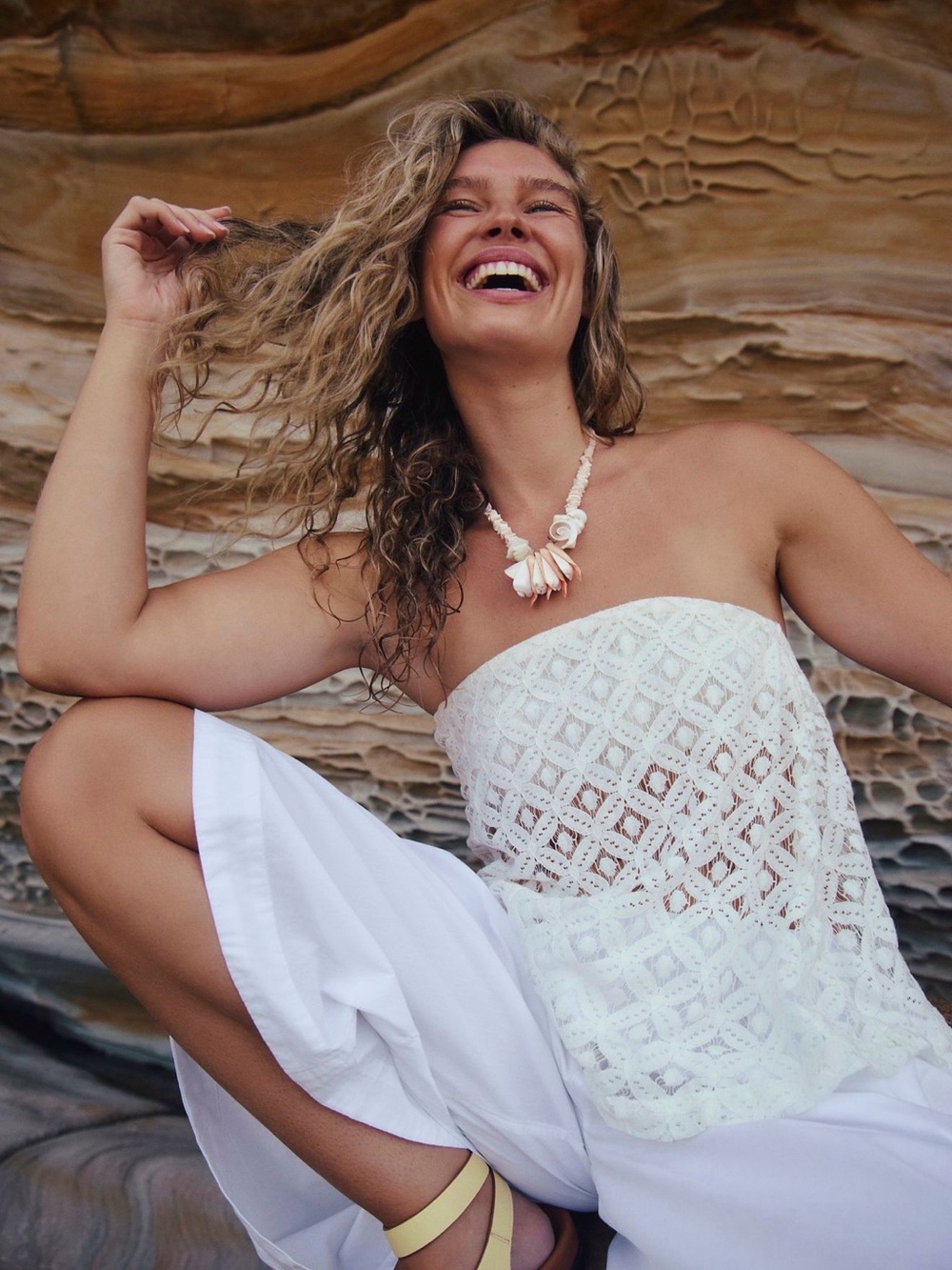Free People Cream Crochet Bandeau Dress Top